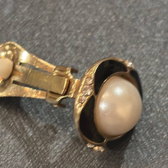 Bintage Roman Clip On Earrings Fau Pearls black with stones - Picture 3 of 8